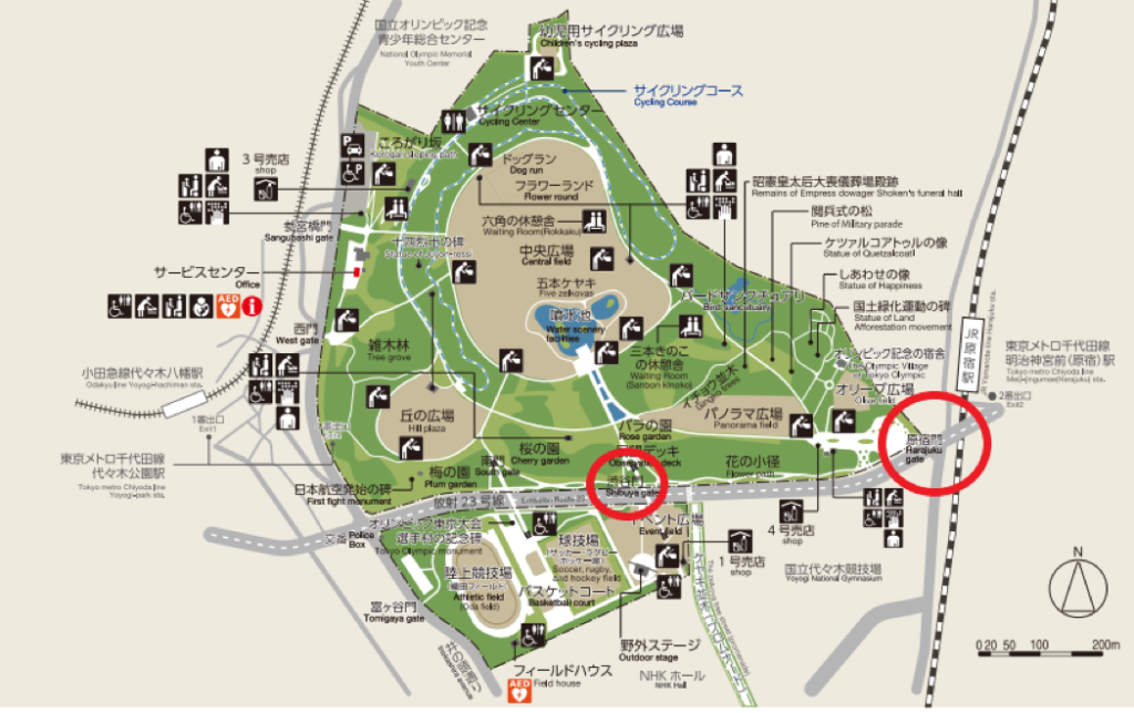 代々木公園園内マップ　渋谷門と原宿門